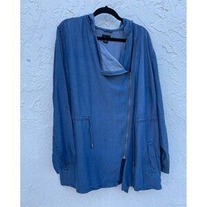 Simply Emma Womens Long Sleeve Full Zip Hoodie Denim Jean Jacket Blue Sz 1X XL